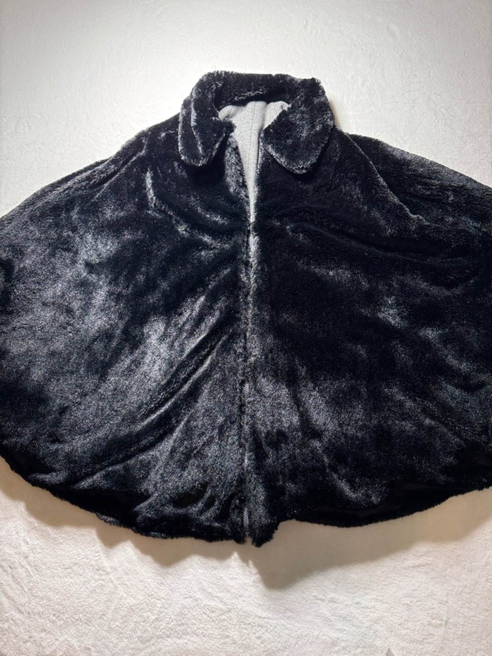 Reversible Gray Cape Jacket with Black Faux Fur Collar